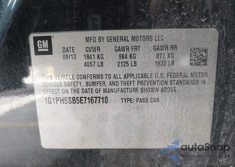 2014 Chevrolet Cruze Eco Auto из США, поврежденный, VIN 1G1PH5SB5E7167710